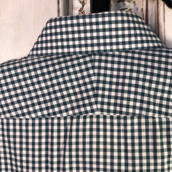 Men’s Non-Iron 100% Cotton Traditional Fit Green and White Gingham Check Shirt - Picture 8 of 12